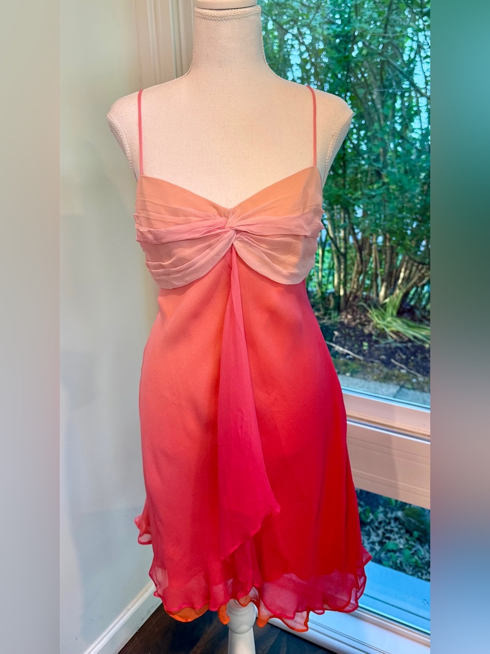BCBG Max Azria NWT Silk Chiffon Ombre Dress Pink Orange 12P Y2K